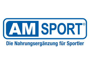 Ein blaues Logo von AM Sport